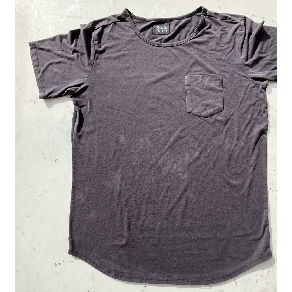 Men's CUTS T-Shirt Black Elongated XL Solid Casual Athleisure Minimalist STAINED - Picture 4 of 13
